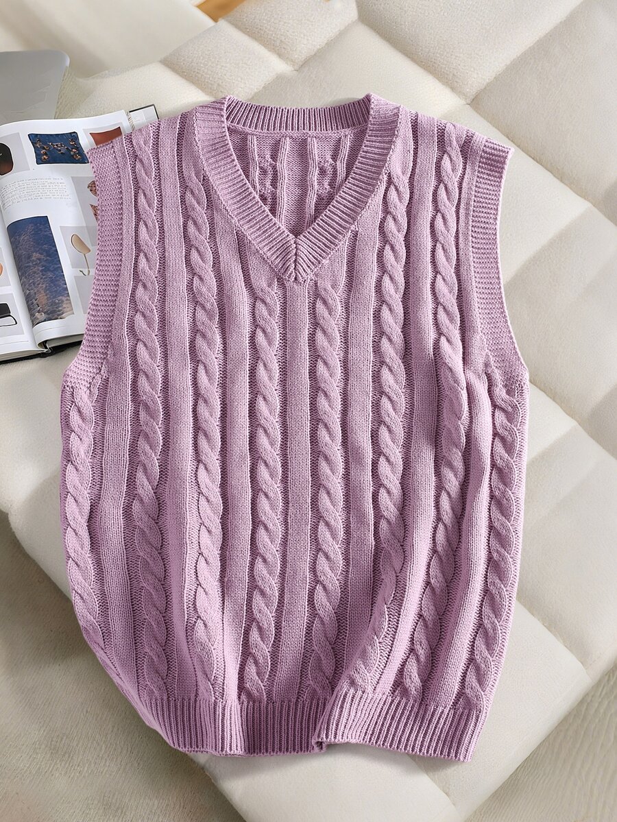 Marcello Vane Men's Casual Versatile Solid Color Knit Vest - Mauve Purple - View 1