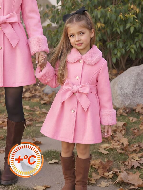 Emery Rose Kids Emery Rose Kids Niña Niña Niña Niña Niña Niña Tejido Color Liso Solapa Piel Sólida Casual Lana Otoño Invierno