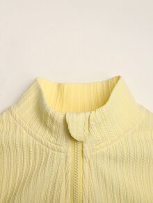 SHEIN 兒童青少年女孩黃色粉色拼色長袖假領夾克背心短褲3件套運動休閒服 - 彩色 - 查看 5