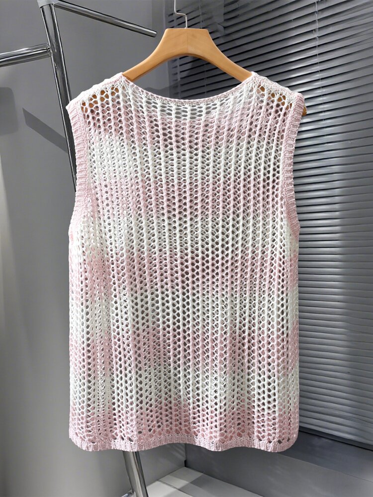 STEELVANCE Men's Minimalist Round Neck Hollow Knit Vest For Vacation - Pink - View 2