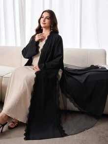 Al Najma Plus Size Women Lace Patchwork Casual Party Abaya - Black - View 3
