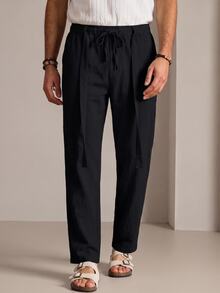 HIMLAND Men's Casual Versatile Solid Color Long Pants - Black - View 3