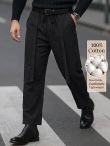 HIMLAND Men's Casual Versatile Solid Color Long Pants - Black - View 8