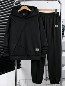 SHEIN 青少年男孩連帽衫與運動衫套裝 - 黑色 - 查看 1
