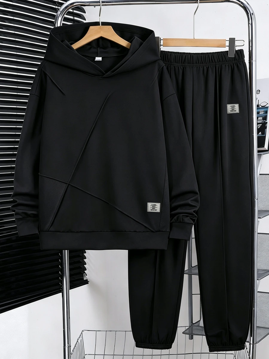 SHEIN 青少年男孩連帽衫與運動衫套裝 - 黑色 - 查看 1