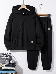 SHEIN 青少年男孩連帽衫與運動衫套裝 - 黑色 - 查看 5