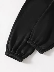 SHEIN 男童格紋連帽半拉鍊上衣與束口運動長褲休閒兩件套 - 黑與白 - 查看 7