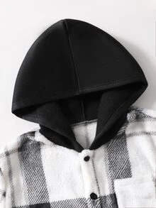 SHEIN 男童格紋連帽半拉鍊上衣與束口運動長褲休閒兩件套 - 黑與白 - 查看 4