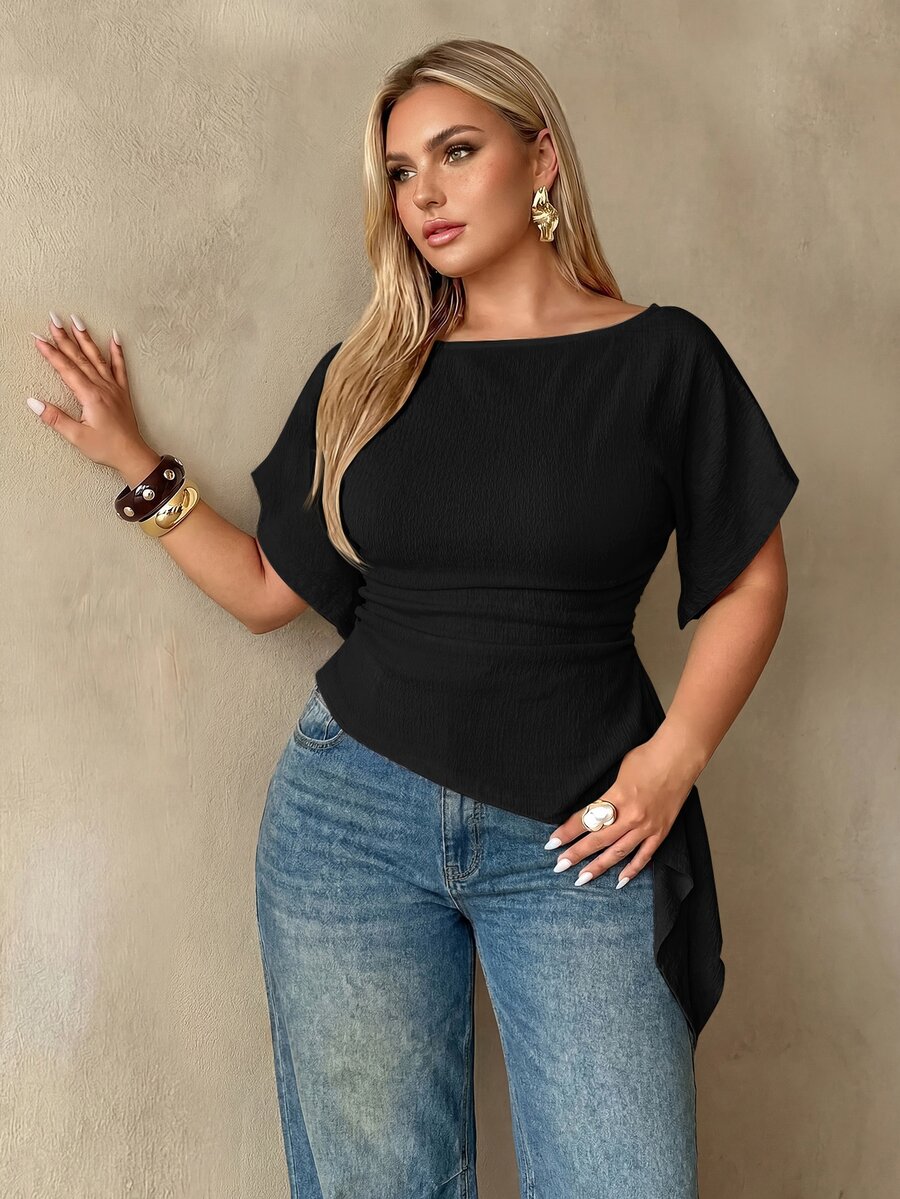 Auralis Plus Size Women Solid Color Slim Fit Versatile Daily Casual T-Shirt - Black - View 1