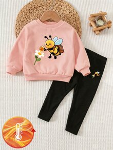 女童 2件組休閒時尚百搭春/秋/冬套裝，5-15°，小女孩圓領衛衣與內搭褲套裝，可愛甜美卡通圖案內搭褲 2件組，適合返校、派對、戶外野餐、街拍、校園、假期、禮物 - 彩色 - 查看 6