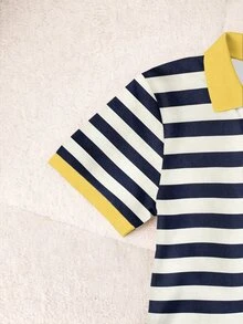Resyla Women's Casual Striped Trim Lemon Print Polo Collar Short Sleeve Top, Summer - White - View 4