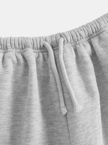 SHEIN Tween Girls Autumn And Winter Thermal Lined Thickened Simple Drawstring Loose Sports Straight Pants Floral Gray Sports Sweatpants, Casual Daily Wear - Light Grey - View 6