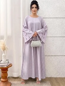 Al Najma Women's Round Neck Raglan Long Sleeve Loose Fit Arabian Dress - Pink - View 6