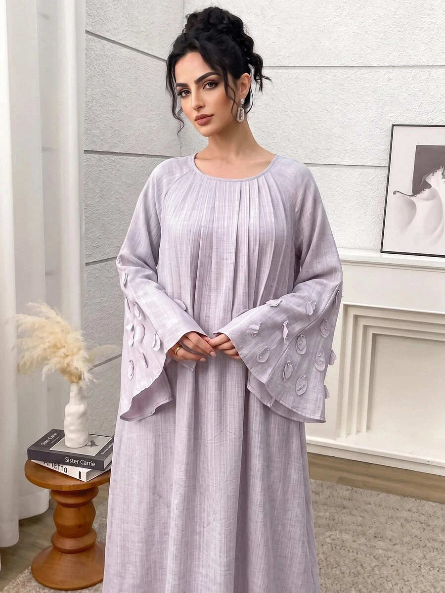 Al Najma Women's Round Neck Raglan Long Sleeve Loose Fit Arabian Dress - Pink - View 1