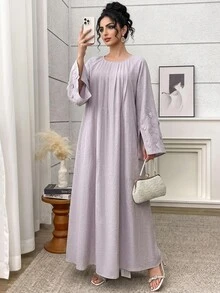 Al Najma Women's Round Neck Raglan Long Sleeve Loose Fit Arabian Dress - Pink - View 5