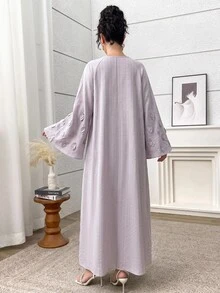 Al Najma Women's Round Neck Raglan Long Sleeve Loose Fit Arabian Dress - Pink - View 3