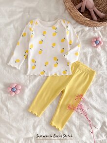 新生女嬰可愛卡通與花卉圖案長袖居家服套裝 - 彩色 - 查看 9