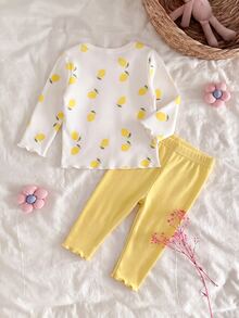 新生女嬰可愛卡通與花卉圖案長袖居家服套裝 - 彩色 - 查看 2
