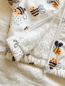 SHEIN Vintaside Kids 女嬰秋冬長袖連帽時尚休閒百搭可愛蜜蜂數位印花保暖內裡夾克，適合涼爽/寒冷天氣外出、購物、度假或日常休閒公園散步 - 黃色 - 查看 11