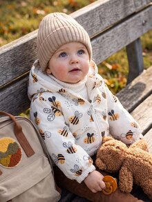 SHEIN Vintaside Kids 女嬰秋冬長袖連帽時尚休閒百搭可愛蜜蜂數位印花保暖內裡夾克，適合涼爽/寒冷天氣外出、購物、度假或日常休閒公園散步 - 黃色 - 查看 9
