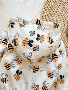 SHEIN Vintaside Kids 女嬰秋冬長袖連帽時尚休閒百搭可愛蜜蜂數位印花保暖內裡夾克，適合涼爽/寒冷天氣外出、購物、度假或日常休閒公園散步 - 黃色 - 查看 12