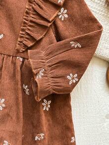 SHEIN Vintaside Kids 女嬰女童春秋長袖優雅簡約燈芯絨襯衫洋裝，適合外出、露營、野餐、度假及休閒日常穿著 - 棕色 - 查看 8
