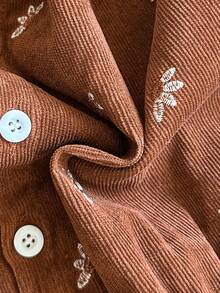 SHEIN Vintaside Kids 女嬰女童春秋長袖優雅簡約燈芯絨襯衫洋裝，適合外出、露營、野餐、度假及休閒日常穿著 - 棕色 - 查看 9