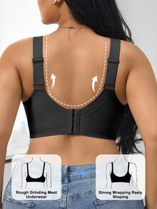 1pc Women Minimalist Comfortable Solid Color Jelly Gel Supportive Non-Removable Cup Wireless Plus Size Bra - Black - View 2