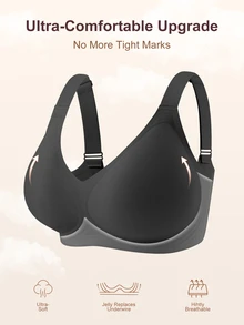 1pc Women Minimalist Comfortable Solid Color Jelly Gel Supportive Non-Removable Cup Wireless Plus Size Bra - Black - View 4