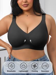 1pc Women Minimalist Comfortable Solid Color Jelly Gel Supportive Non-Removable Cup Wireless Plus Size Bra - Black - View 7