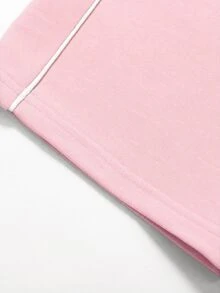 SHEIN 青少年女孩拼色抽繩腰寬腿寬鬆休閒運動長褲 - 粉色 - 查看 2