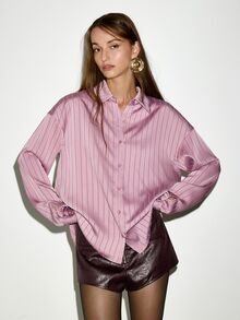 MOTF PREMIUM Französisch gestreiftes lockeres Hemd mit Drop-Shoulder - Violett - Übersicht 6