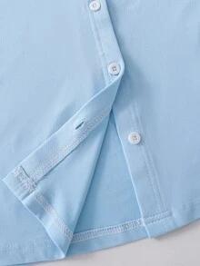3件組 青少年女孩休閒提花條紋套裝：開襟衫、修身背心與寬鬆短褲 - 藍色 - 查看 7