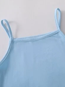 3件組 青少年女孩休閒提花條紋套裝：開襟衫、修身背心與寬鬆短褲 - 藍色 - 查看 4