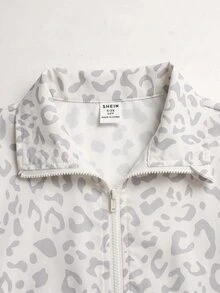 SHEIN Tween Girl Leopard Print Zip Up Coat - Multicolor - View 3