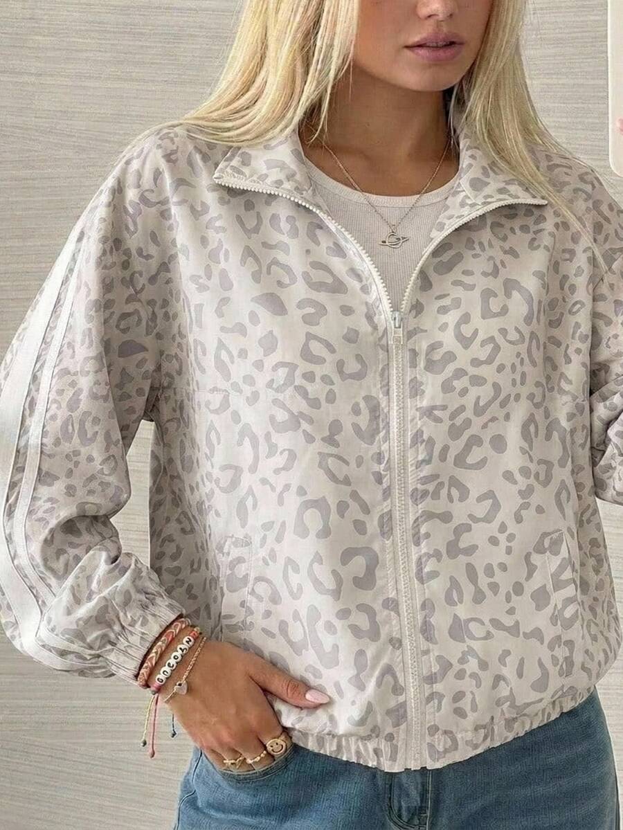 SHEIN Abrigo con cremallera y estampado de leopardo para niña preadolescente - Multicolor - Ver 1