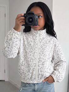 SHEIN Tween Girl Leopard Print Zip Up Coat - Multicolor - View 1