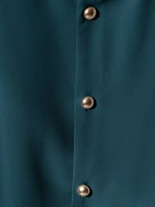 Franclia Fashionable High-End Round Neck Short Sleeve Button-Up Blouse For Women - Dusty Blue - View 7