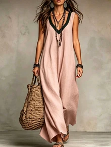Zayélia Summer Dresses For Women Beach Vacation Outfits Holiday Dusty Pink Boho - Baby Pink - View 1