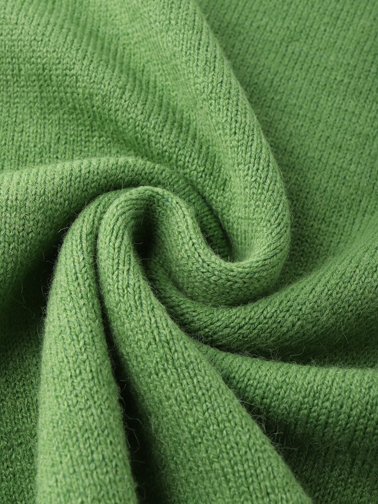 Pariaura Green Knit Top For Spring Autumn, Contrast White Scalloped Edge, Casual Versatile Slim Fit Short - Green - View 7