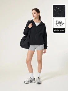 SHEIN BASICS 女款休閒運動風百搭黑色連帽外套，適合路途旅行、日常外出、旅遊、登山、露營、秋季健身房穿著 - 黑色 - 查看 7
