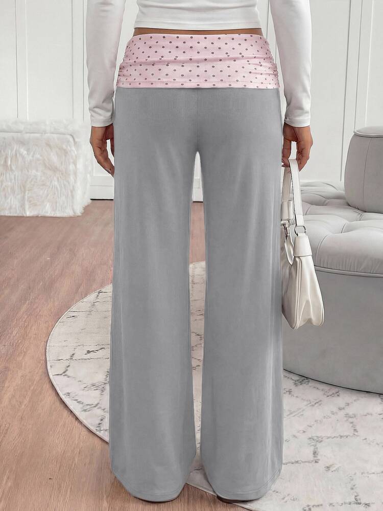 Tween Girl Tween Girl Tween Girl Tween Girl Tween Girls Polka Dot Patchwork Coffee Color Casual Long Pants - Grey - View 4