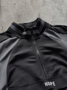 AXEPEAK Men's Letter Pattern Contrast Color Long Sleeve Zip-Up Half-Placket Casual Jacket - Black - View 3