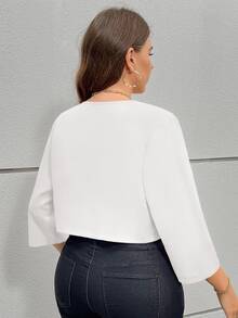 SHEIN Essnce 大码女装秋季镂空服装感恩节女装商务休闲女装秋季女装秋冬新款时尚优雅通勤办公纯色红色七分袖短款夹克外套女士西装外套 - 白色 - 查看 2