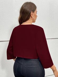 SHEIN Essnce 大码女式秋季镂空服装感恩节商务休闲秋冬新款时尚优雅通勤办公纯色红色七分袖西装外套 - 玫瑰紅 - 查看 3