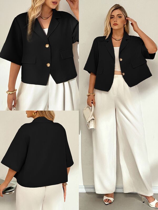Auralis Jaket Jas Wanita Ukuran Plus Musim Semi dan Musim Panas Kasual Longgar Nyaman Dasar Serbaguna Warna Aprikot Lengan Pendek, Blazer Wanita, Pakaian Kasual Bisnis, Pakaian Kantor Wanita, Mantel Musim Panas, Pakaian Guru Wanita, Pakaian Kasual Bisnis Wanita di Musim Gugur/Dingin