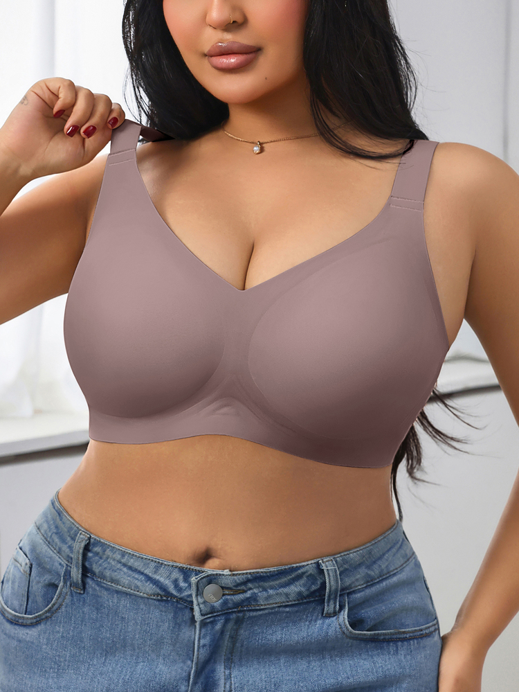 SHEIN Women's Solid Color Seamless Wireless Bra With Jelly Strips Support, Soft Comfortable Everyday Lingerie Vacation Essential. - Dusty Purple - View 8
