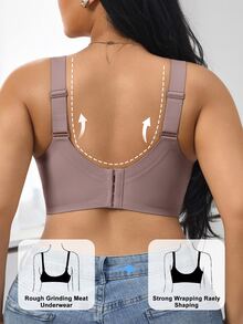 SHEIN 1件女款極簡舒適純色果凍膠強支撐不可拆卸胸墊深V領大尺碼無鋼圈內衣 - 淺灰紫 - 查看 3