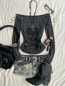 Attitoon Women's Striped Casual Versatile Daily Long Sleeve T-Shirt - Grey - View 2