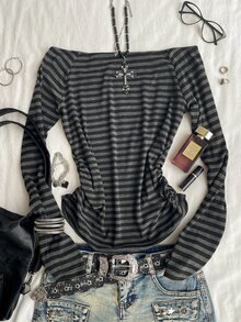 Attitoon Women's Striped Casual Versatile Daily Long Sleeve T-Shirt - Grey - View 7